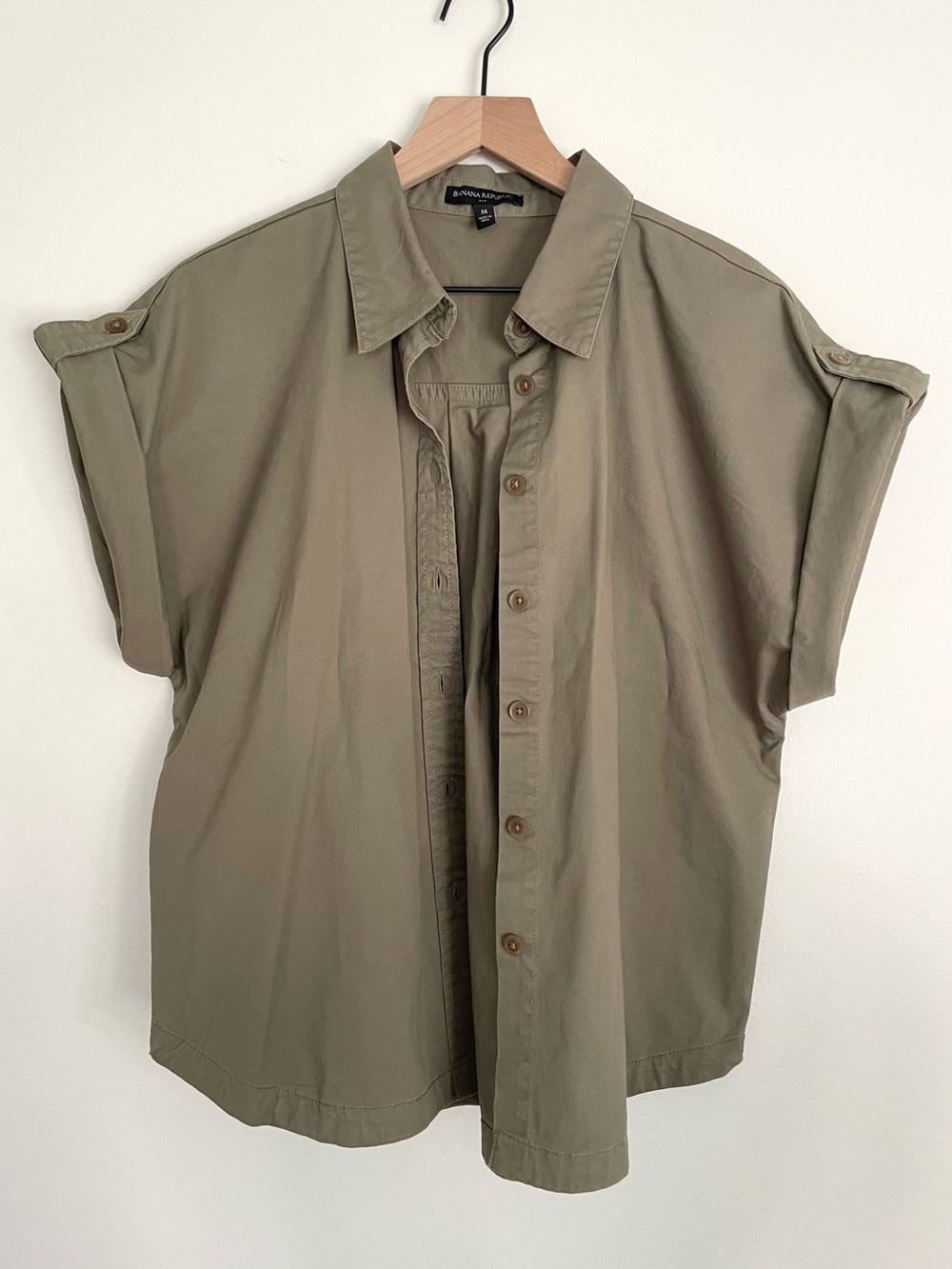 Banana Republic Olive Stretch Cotton Utility Short-Sleeve Shirt